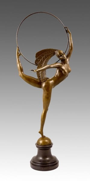 Art Deco Bronze Dancer on marble base - by J.P. Morante