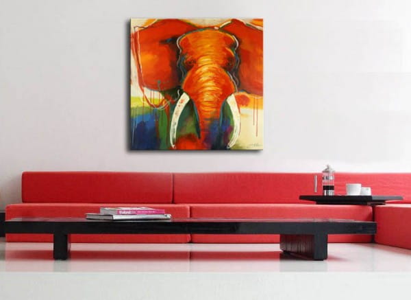 Elephant on Canvas - Colourful Giant - sign. Martin Klein