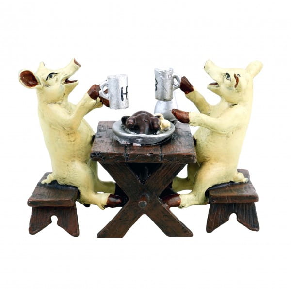 Hofbräu Pigs Eating a Roast Goose - Vienna Bronze - Funny Animal Figurine