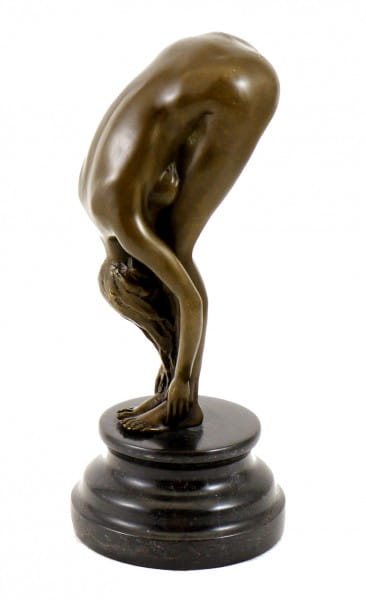 Bronze - A Bent-over woman on a marble pedestal, sign. Milo