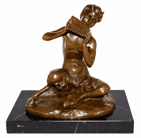 Art Deco Figurine - Faun Statue - Satyr plays a Panpipe