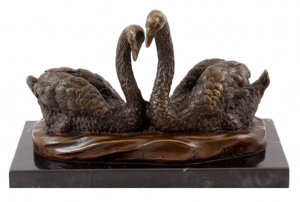 Animal Bronze figure - Swan Couple - signed by Milo