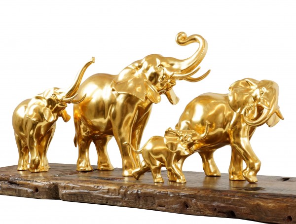 Elephant Statue - Gilded Herd of Elephants by Milo - Gold plated