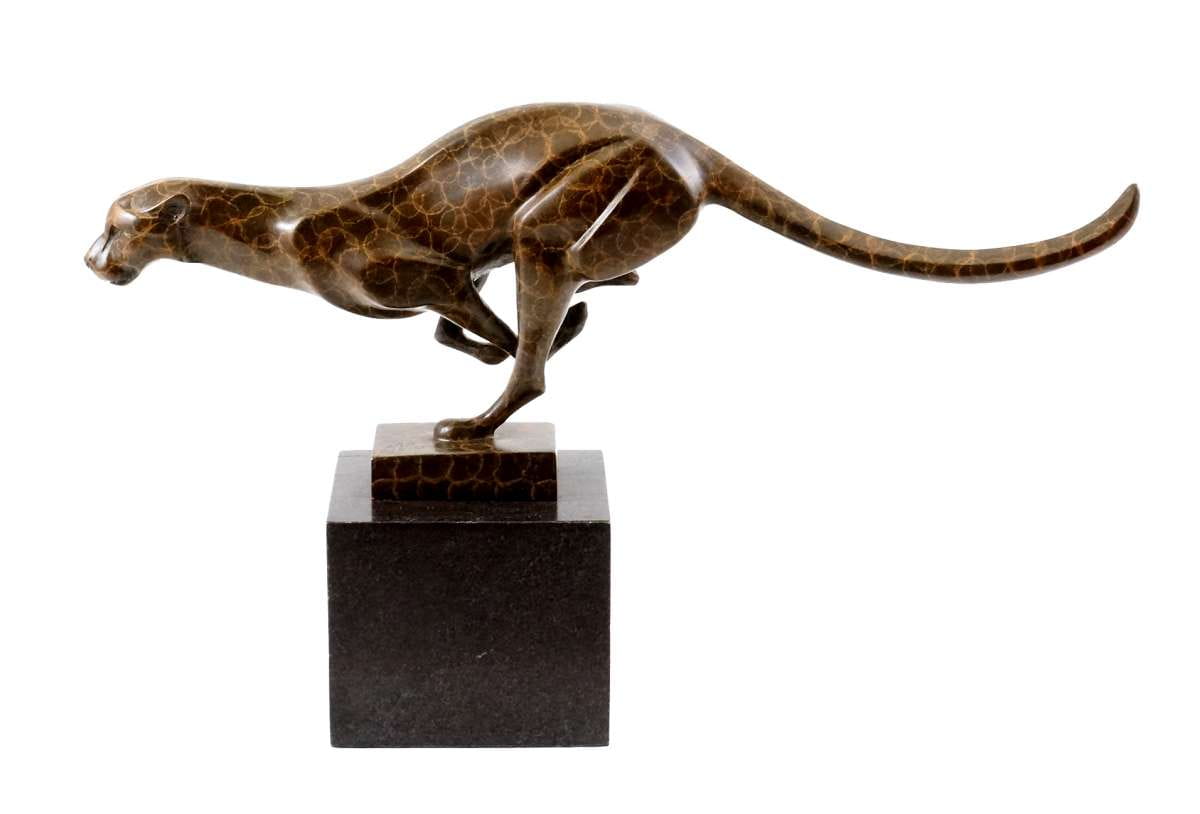 【 美品 】全長53㎝ RUNNING LEOPARD CAST BRONZE Running Cheetah Bronze Table-top Statue - Metropolitan