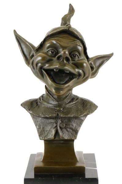 Bronze Head of Garden Gnomes - signed by Juno - Marble Base