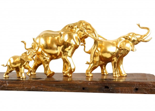 Elephant Statue - Gilded Herd of Elephants by Milo - Gold plated