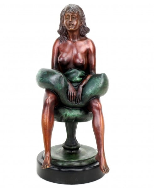 Erotic Girl Betty - Signed J. Patoue - Erotic Bronze Sculpture