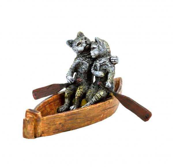 Vienna Bronze Figurine - Cat Couple on a Boat Ride - Hand-Painted