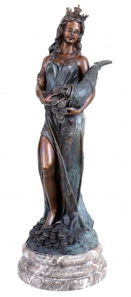 Bronze Goddess of Luck Fortuna with a Cornucopia - signed Césaro