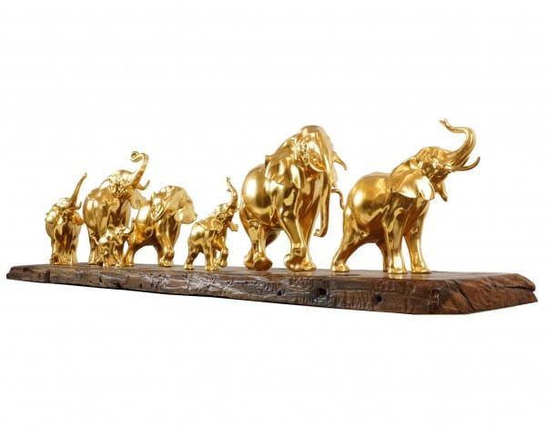 Elephant Statue - Gilded Herd of Elephants by Milo - Gold plated