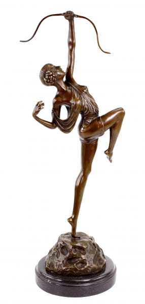 Art Deco Bronze Statue - Diana with Bow - signed Pierre Le Faguays