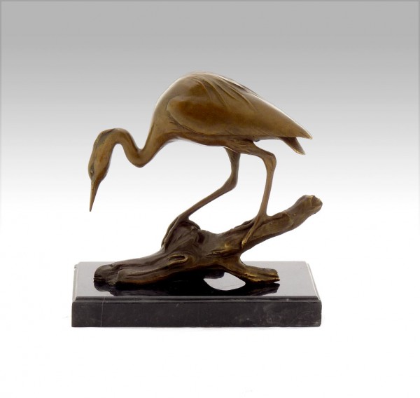Animal Sculpture Bird - Heron Bronze on a Branch - signed Milo