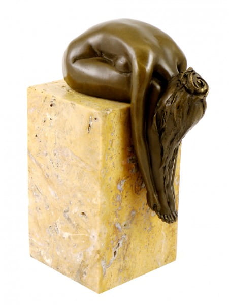 Bronze Statue - A Bent-over woman on a marble base, sign. Milo