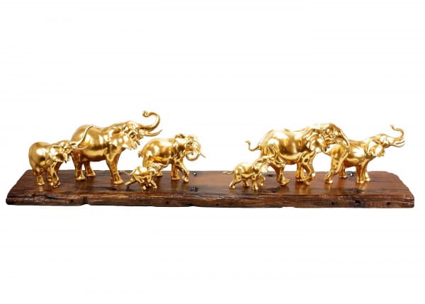 Contemporary Art - Gilded Herd of Elephants by Milo - Elephant Figurine - Gold plated