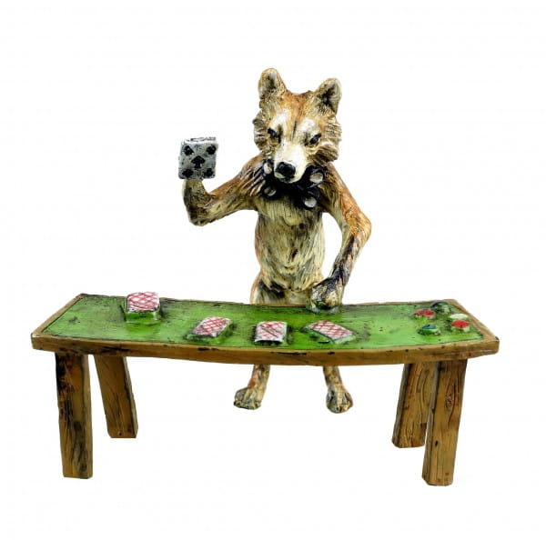 Vienna Bronze - Fox Figurine - Card Player - Hand-Painted - Stamped
