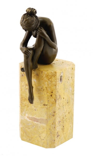 Bronze Statue - Woman deep in thought - on Marble signed Milo