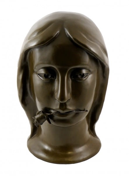 Bronze Head - Girl with Rose - signed by Otto Gutfreund