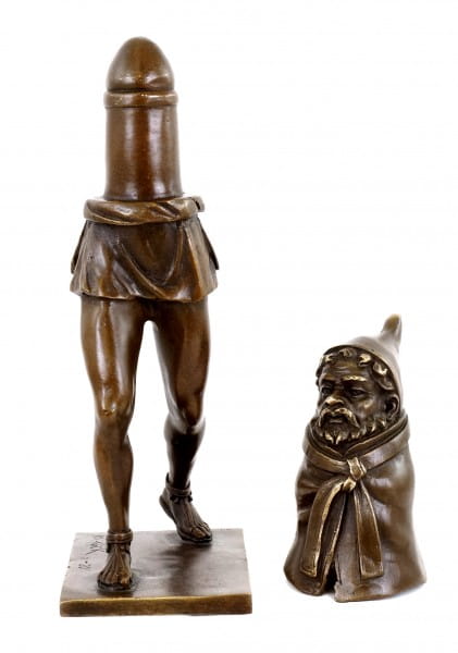 Priapus God of Fertility - Erotic Bronze Figurine in Two Parts