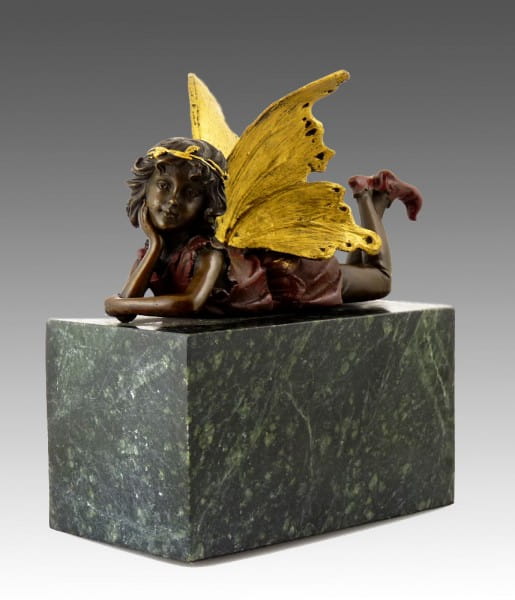 Cute bronze figure - procumbent fairy elfin - signed by MILO