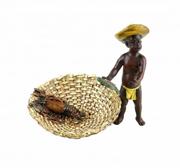 Vienna Bronze Figurine - Fishing Blackamoor with Lobster - Hand-Painted