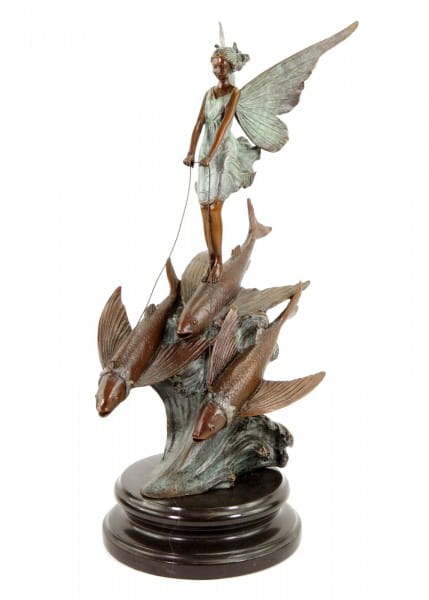 Limited Art Nouveau Statue - Elf Riding on Flying Fish by Milo