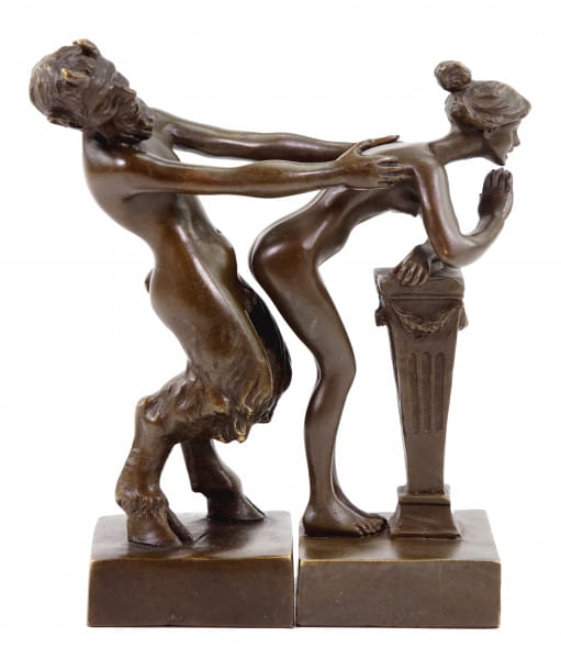 Erotic Vienna Bronze Couple, Satyr and Virgin, 2piece, Bergmann