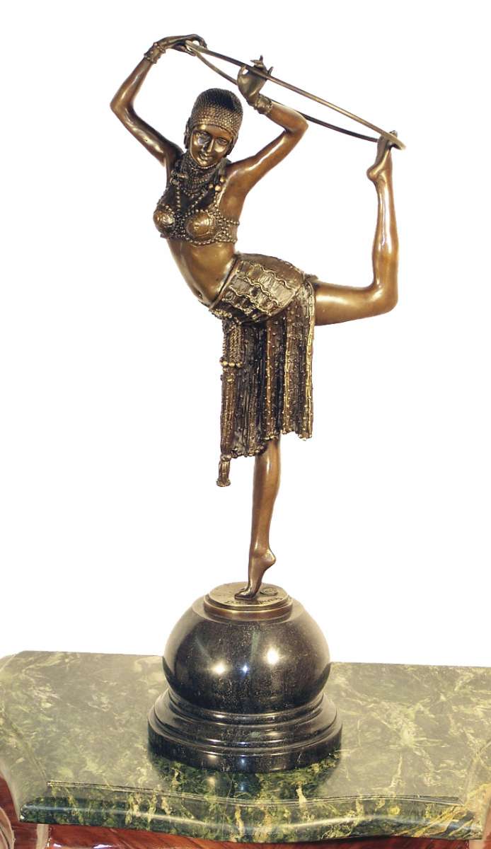 ブロンズ像　神　D.H. CHIPARUS DANCER　アールデコ　彫刻家 Chiparus Bronze Dancer Sculpture – Elegant Art Deco Figurine
