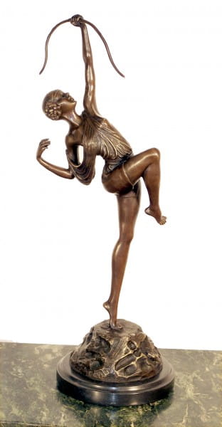 Art Deco Bronze Statue - Diana with Bow - signed Pierre le Faguays