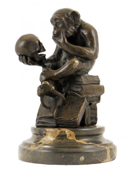 Bronze Statue - Ape with Skull - Wolfgang Hugo Rheinhold 
