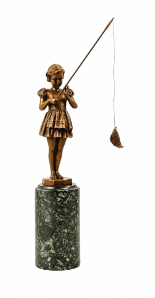 Statue art deco - Girl with fishing rod - sculpture
