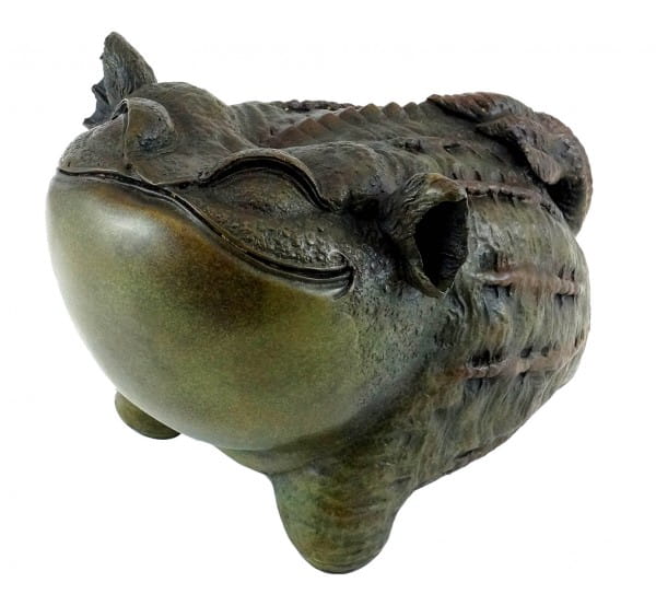 Funny Chinese Bronze sculpture frog - Toad - signed by Milo