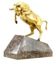 Bronze Stock Exchange Bull on Marble - limited Sculpture by M. Klein Bronze Stock Exchange Bull on Marble - limited Sculpture by M. Klein