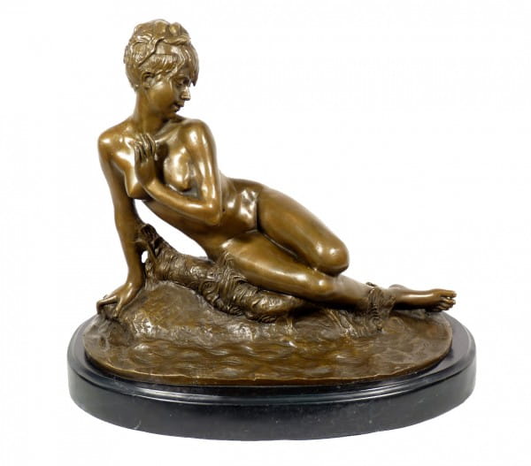 Art Nouveau Statue - Young Girl Bathing - signed Leon Bertaux