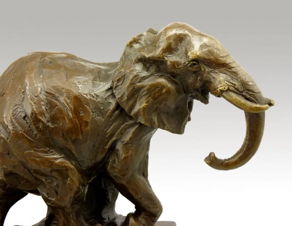 Abstract Bronze Elephant on marble base, signed Milo